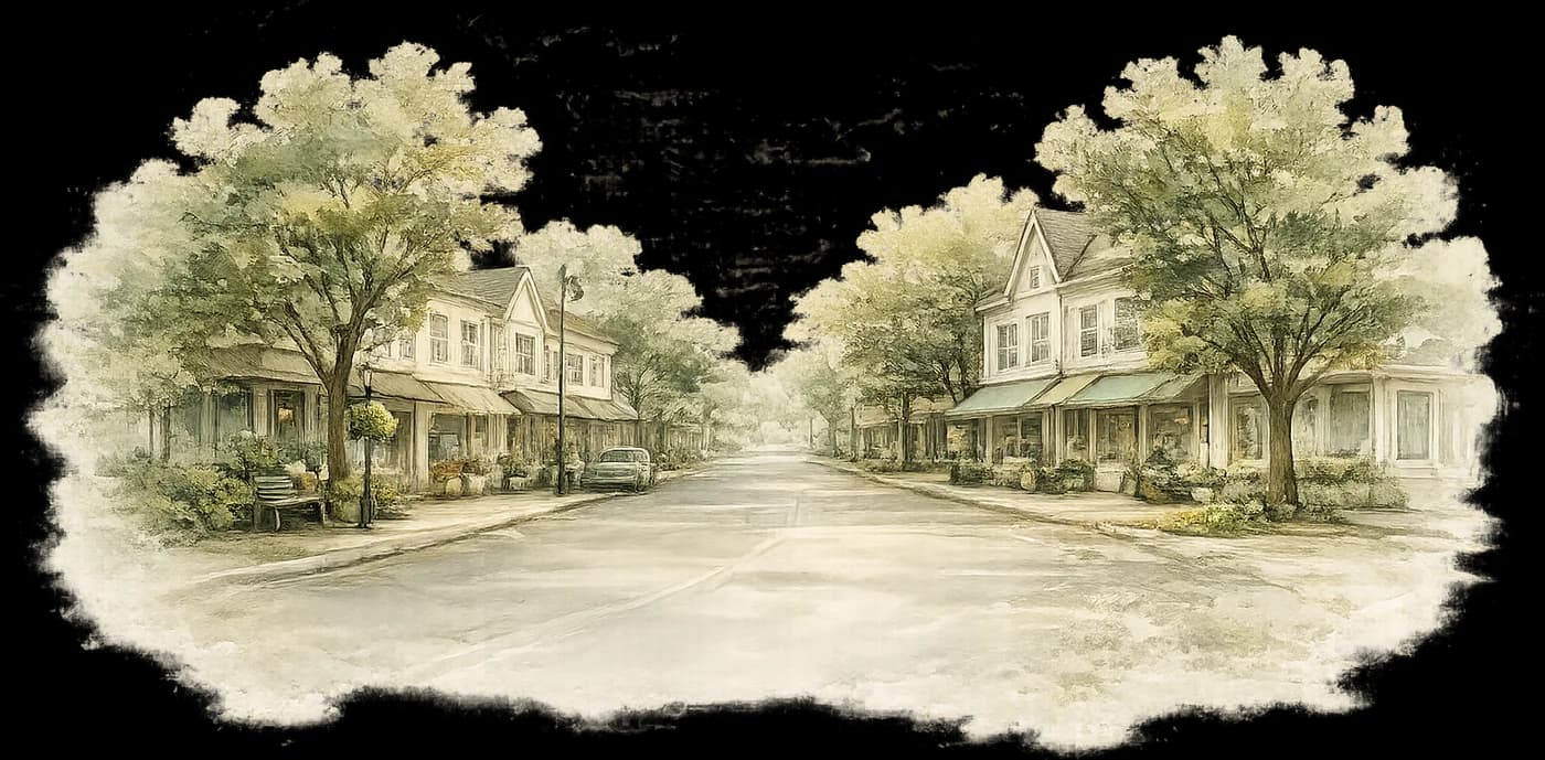 A neighborhood of homes among trees
